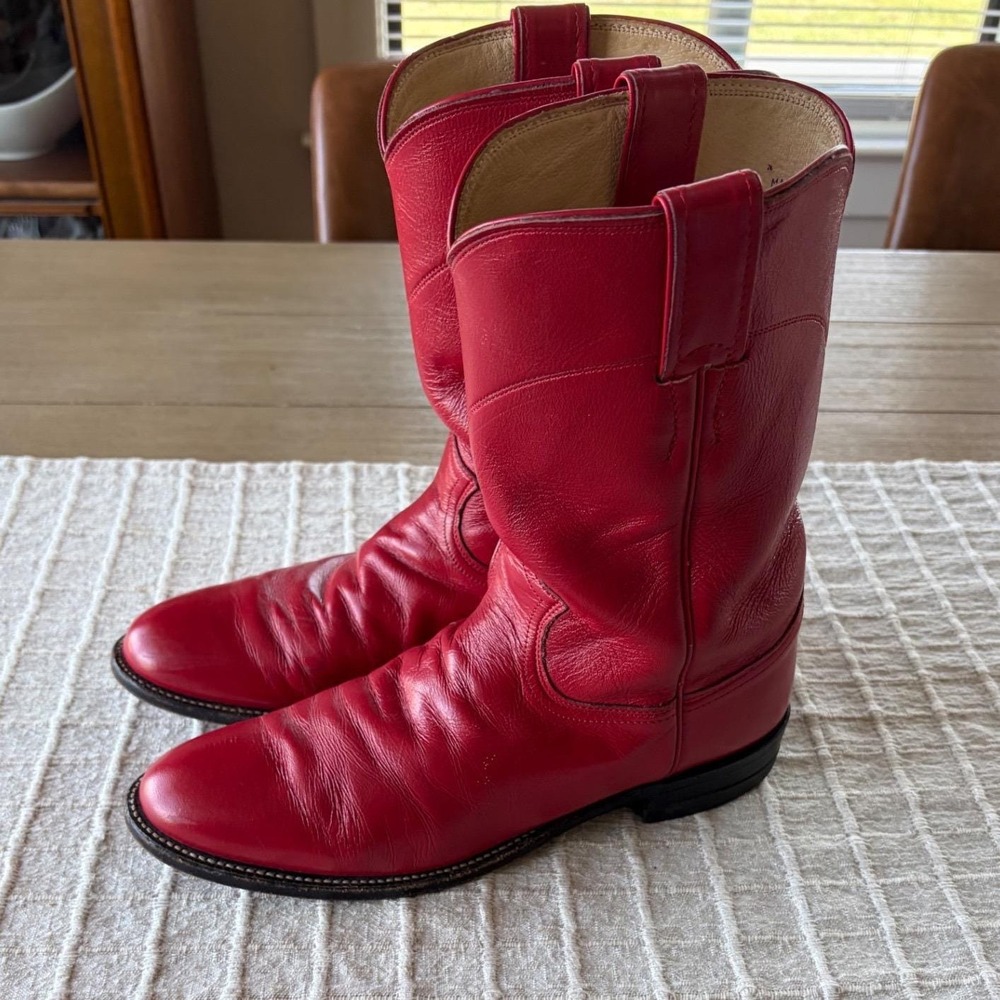 Justin Vintage Red Leather Western Roper Boots Womens 8 B USA L3055